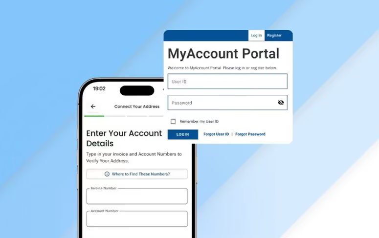 MyAccount portal and WasteConnect+ app login screens